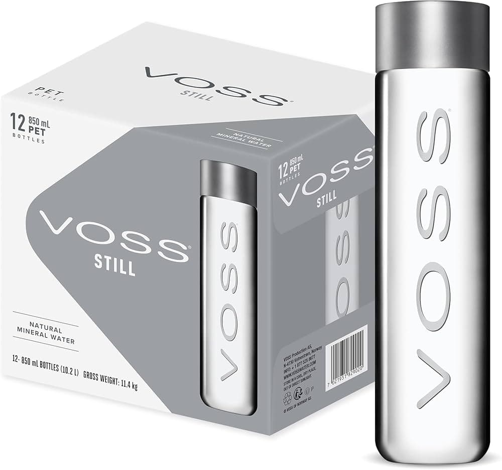 ארגז (12 יחידות של 850 מ"ל) מים מינרלים VOSS בקבוק פלסטיק